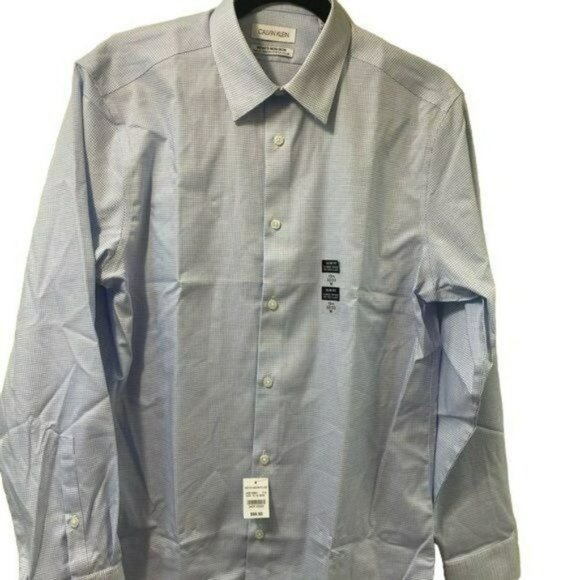 Calvin Klein Men's Long Sleeve Formal Shirt  Blue Strech Collar  Non-Iro Medium - Picture 16 of 16